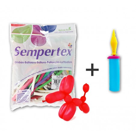 PACK GLOBOFLEXIA - 100 Globos 260Q + Inflador - 1